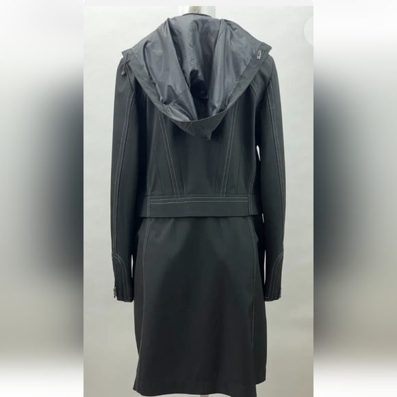 ELIE TAHARI Convertible Adriano Nylon TRENCH COAT ZIPS OFF 2 JACKET W/HOOD SZ L - Picture 2 of 5